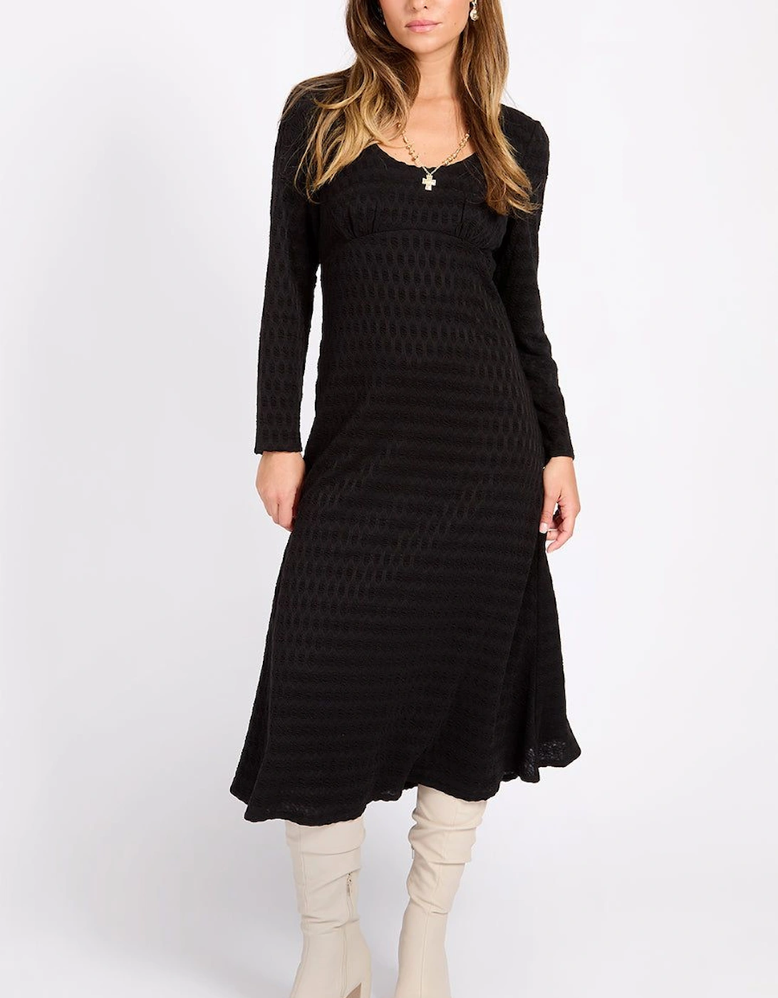 Black Waffle Texture Midaxi Dress, 2 of 1