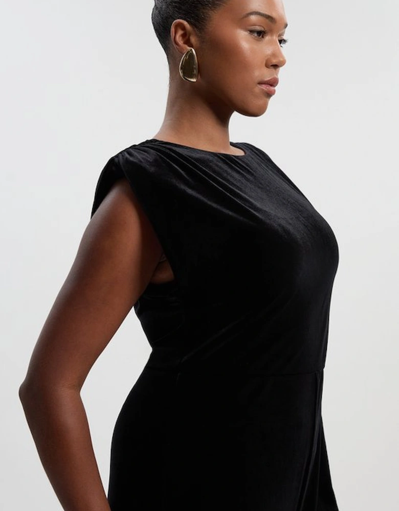 Plus Size Stretch Velvet Strong Shoulder Jumpsuit