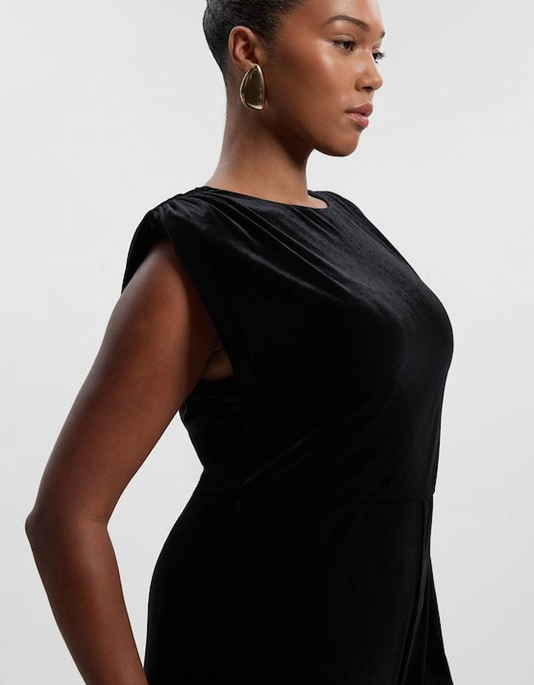 Plus Size Stretch Velvet Strong Shoulder Jumpsuit, 2 of 1
