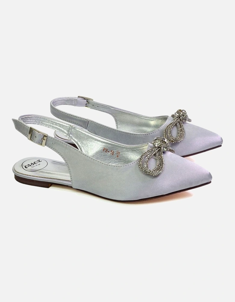 'Ossie' Slingback Diamante Bow Pointed Toe Pump Shoes