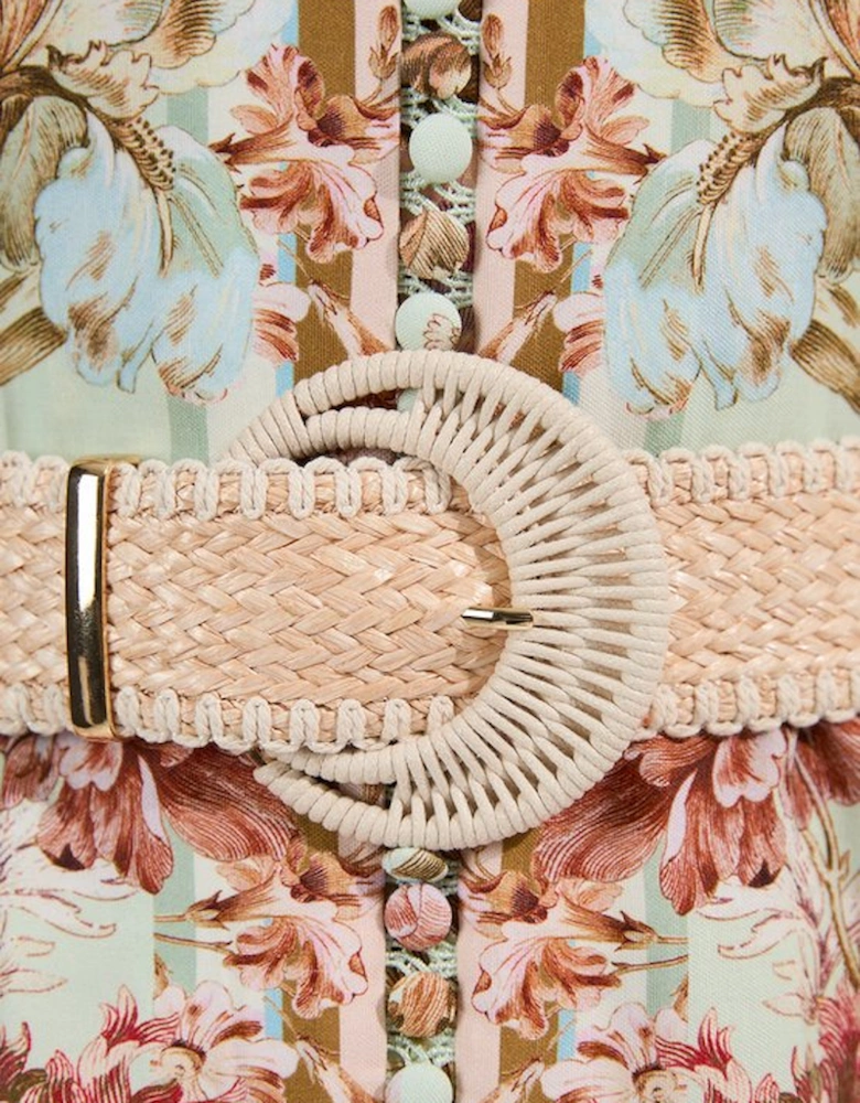 Mirrored Floral Viscose Linen Mini Dress