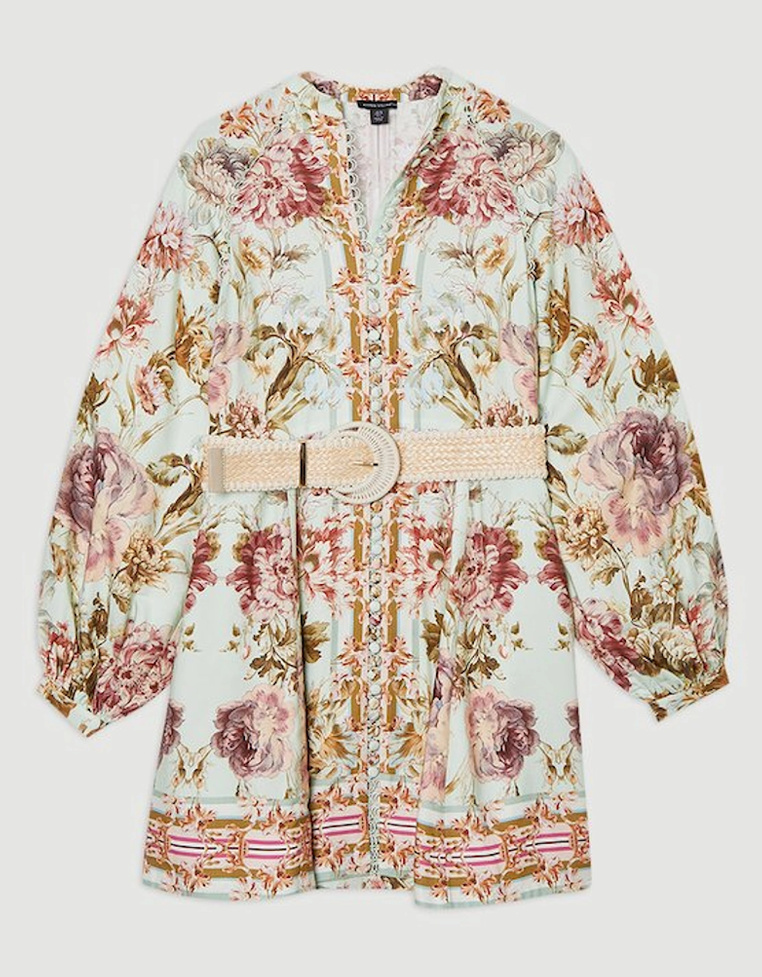 Mirrored Floral Viscose Linen Mini Dress