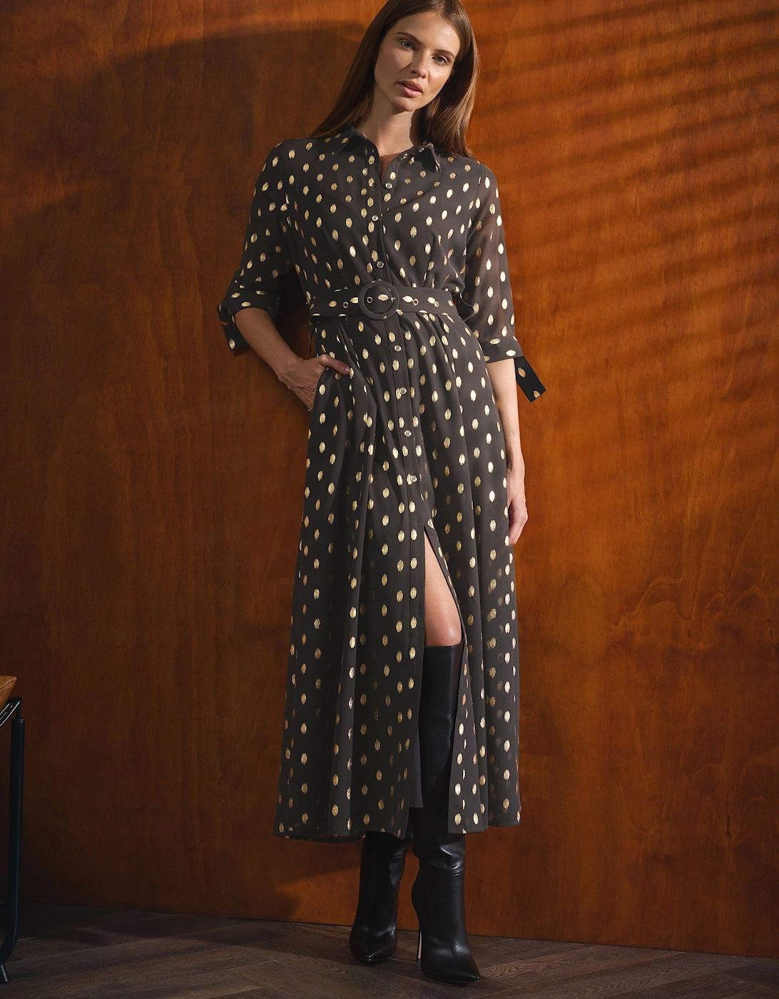 Spot Print Belted Shirt Dress, 2 of 1