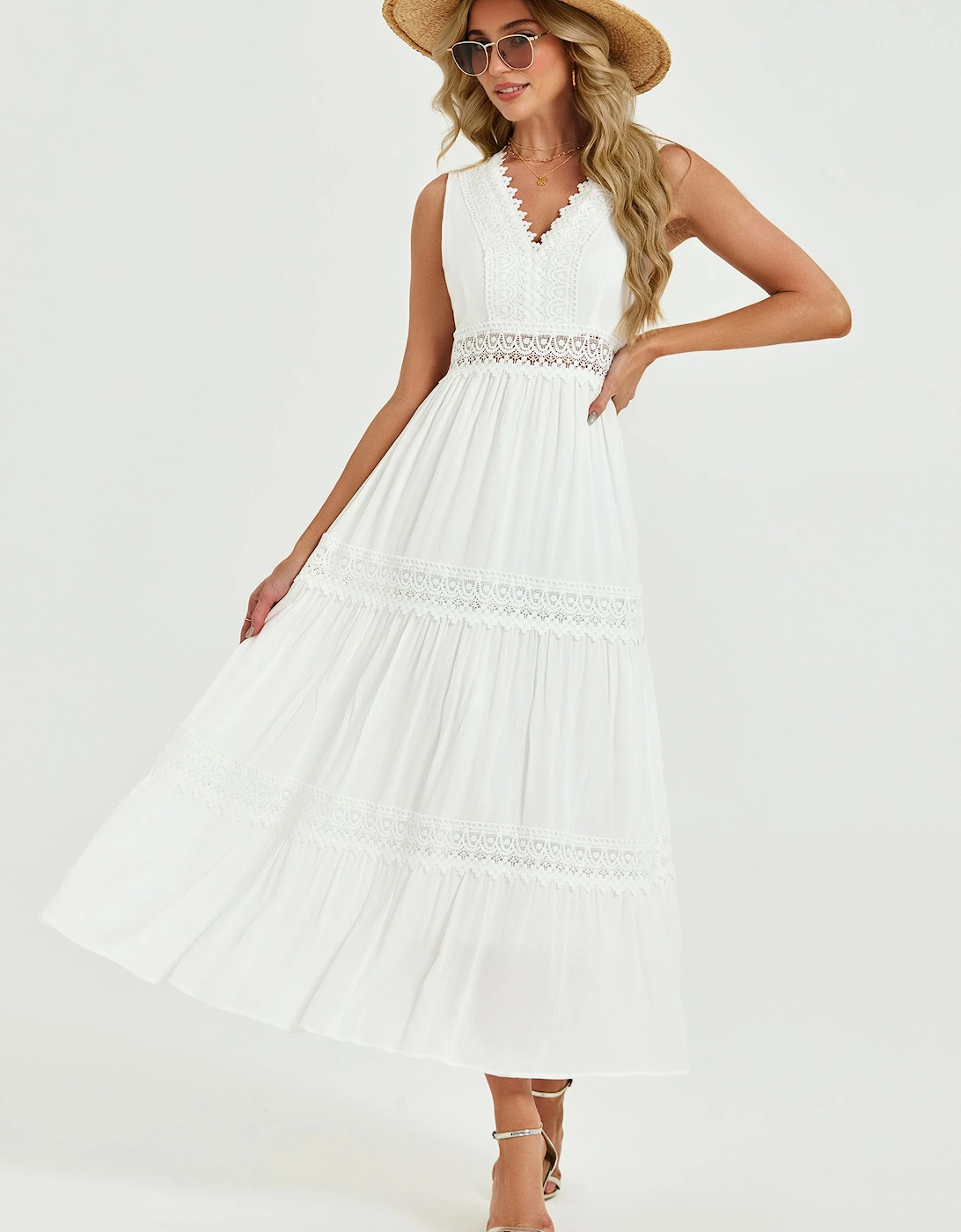 Lace Detail Maxi Dress In White, 2 of 1