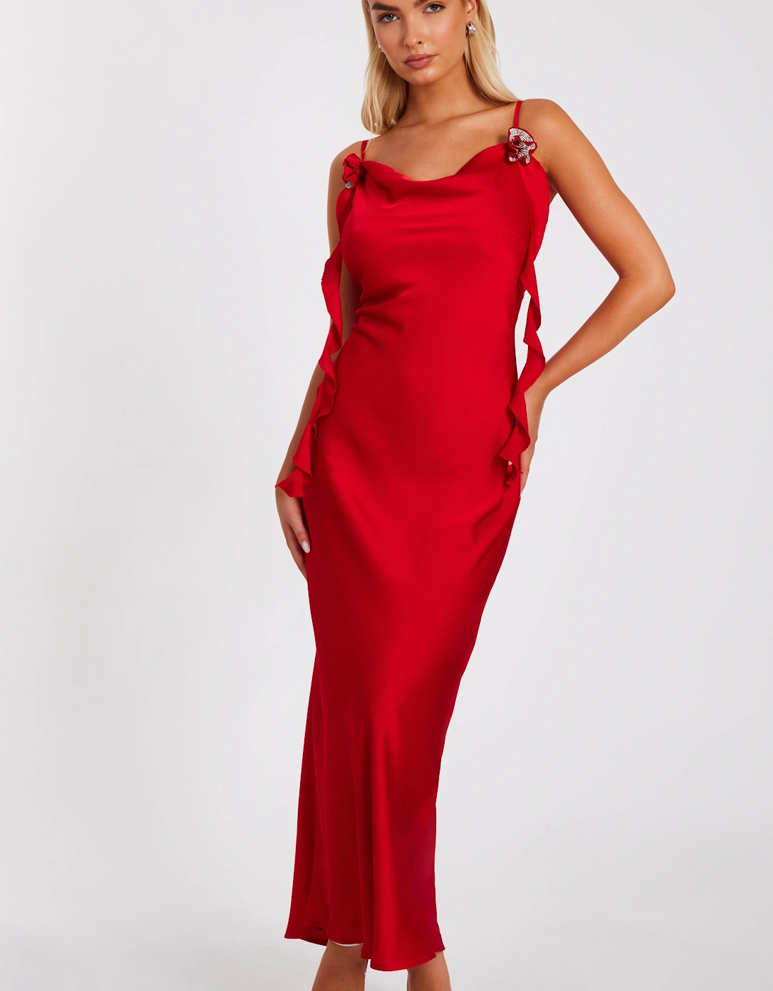 Red Satin Corsage Midaxi Dress, 2 of 1