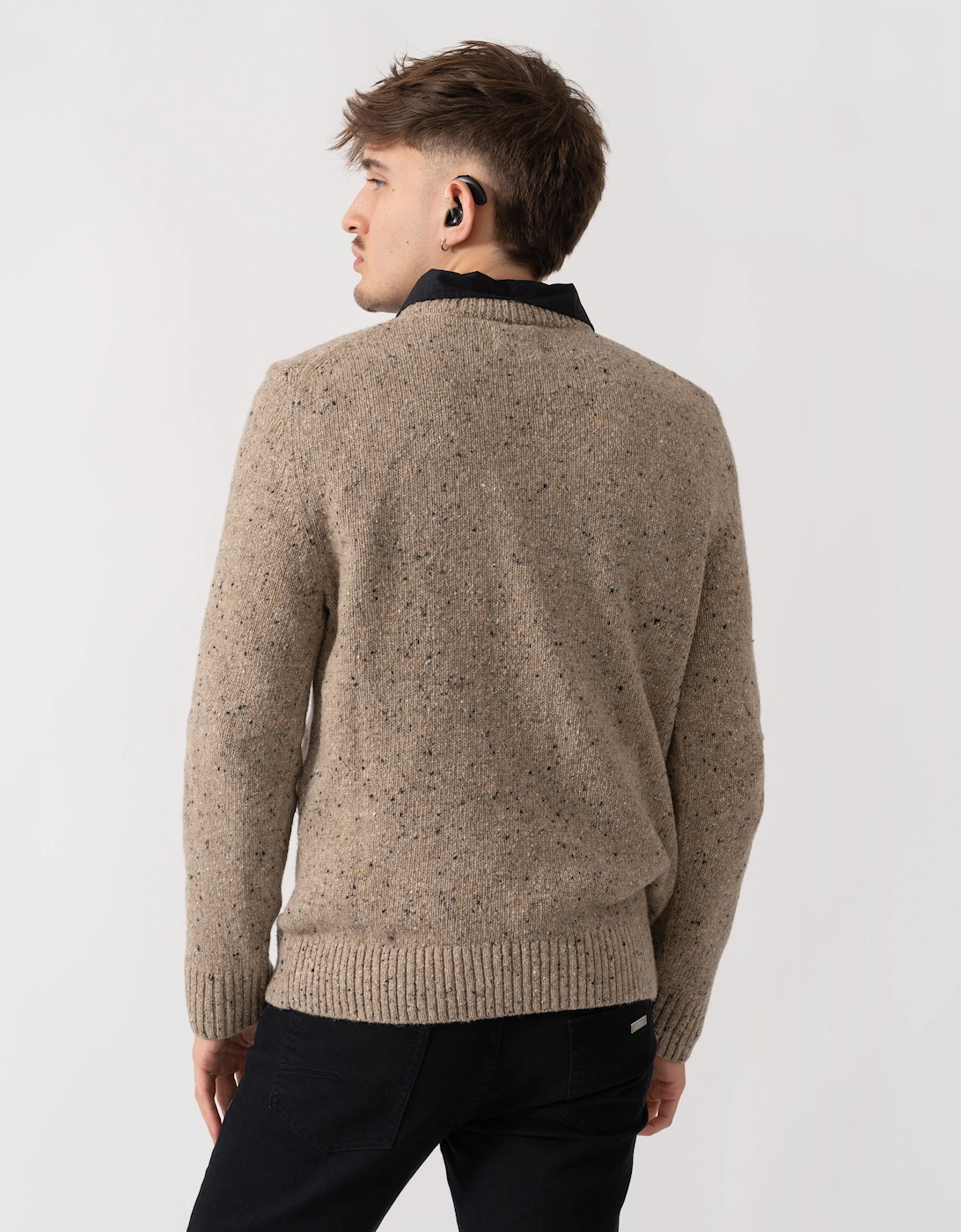 Mens Wool Blend Neps Crew Neck Jumper - 295 Dark Sand Melange