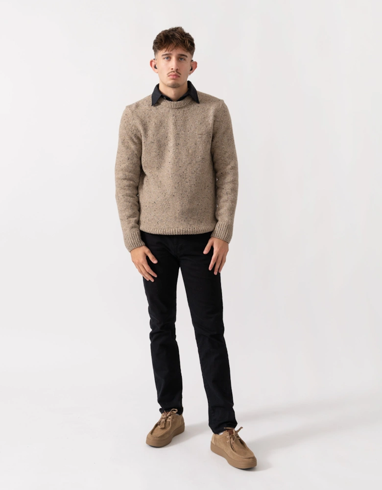 Mens Wool Blend Neps Crew Neck Jumper - 295 Dark Sand Melange