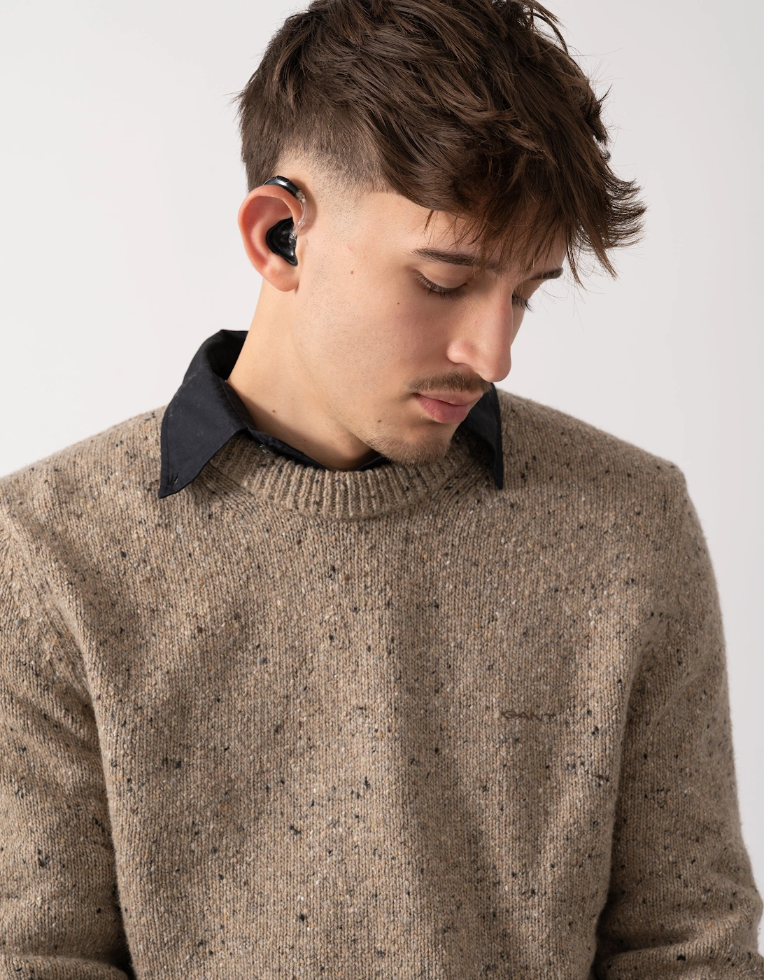 Mens Wool Blend Neps Crew Neck Jumper - 295 Dark Sand Melange
