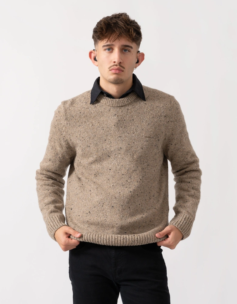 Mens Wool Blend Neps Crew Neck Jumper - 295 Dark Sand Melange