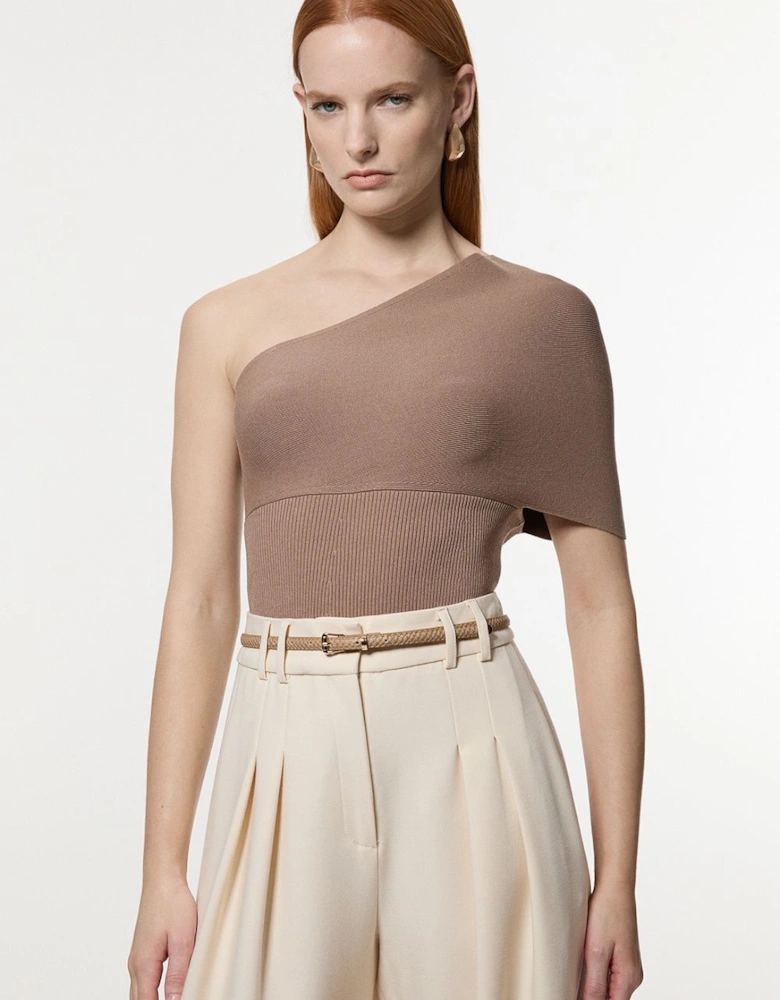 Compact Rib Stitch Knitted One Shoulder Top