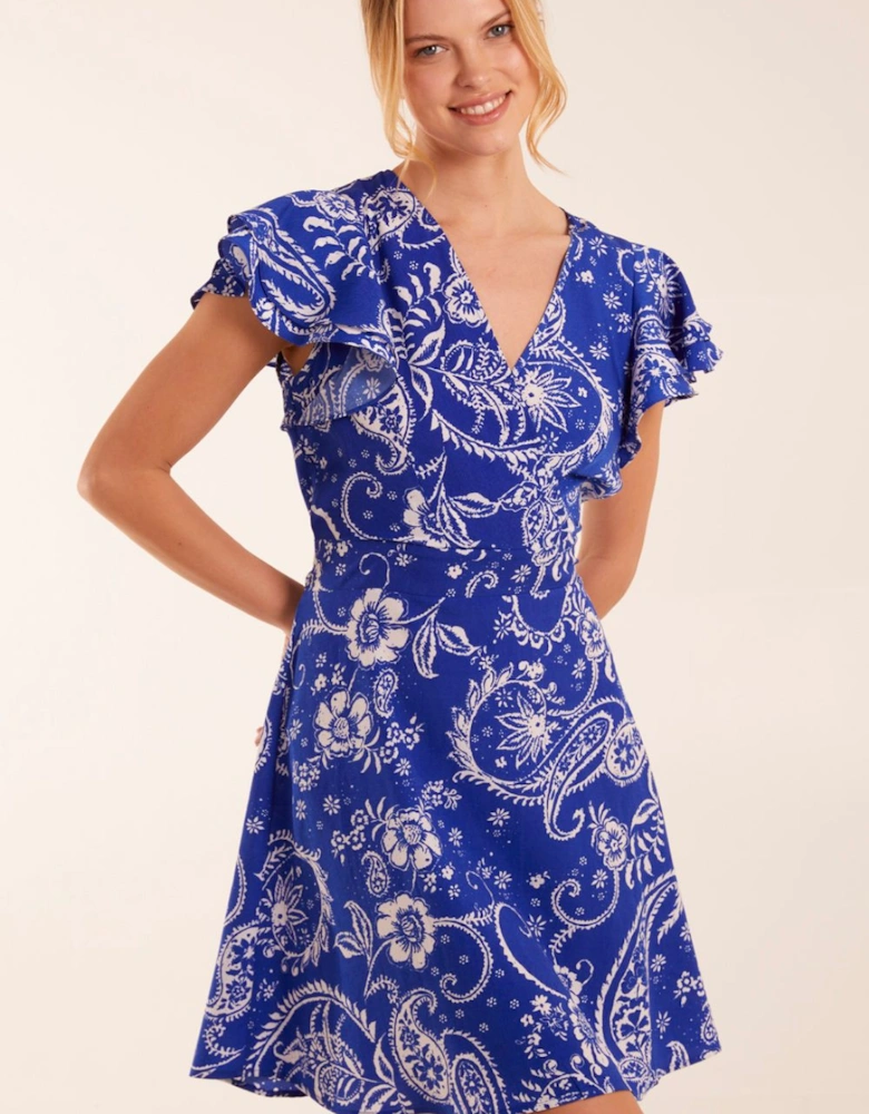 Frill Sleeve Wrap Belted Mini Dress