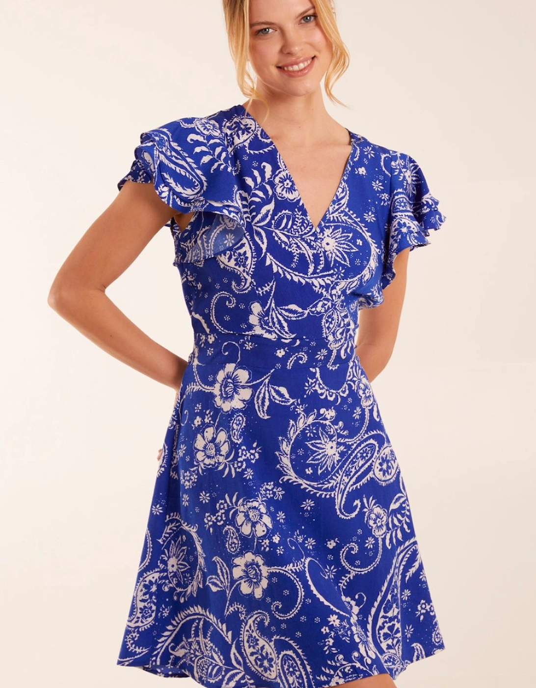 Frill Sleeve Wrap Belted Mini Dress, 2 of 1