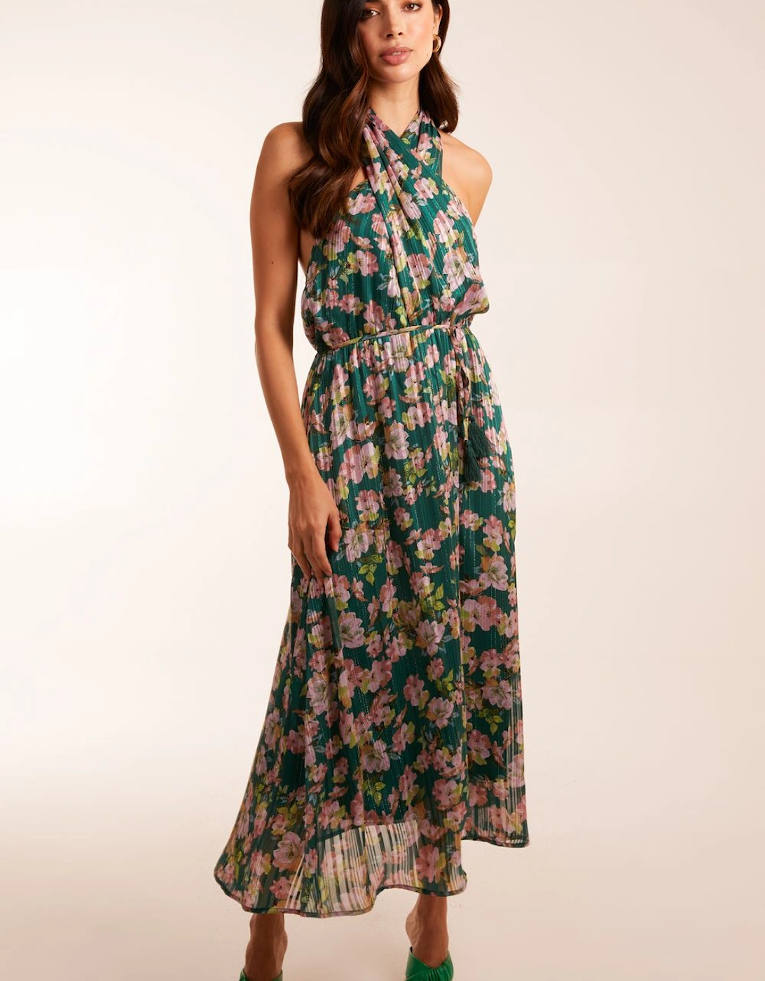 Wrap Halter Neck Pleated Midi Dress, 2 of 1