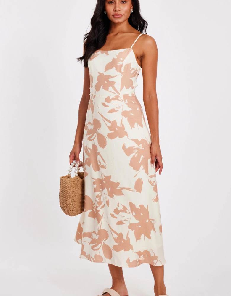 Off White Floral Print Midi Dress