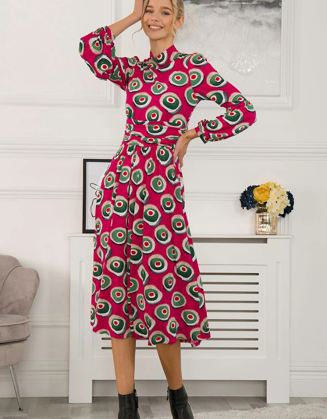 Printed Turtleneck Midi Dress, 2 of 1