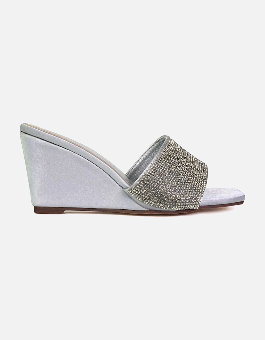 'Eliza' Slip On Mule Diamante Sandal Wedge Heels With Square Toe, 2 of 1