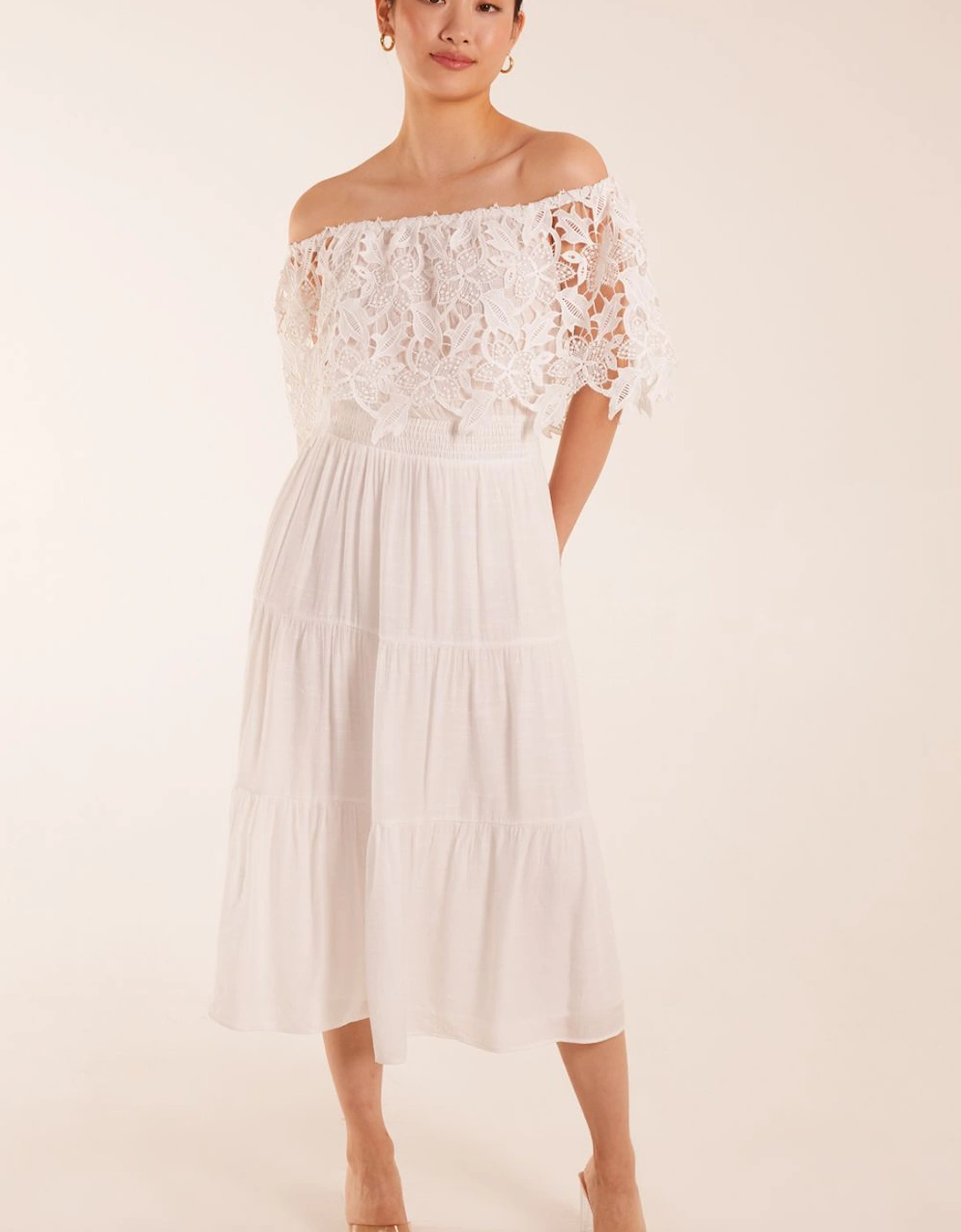 Crochet Lace Shirred Waist Midi Dress, 2 of 1