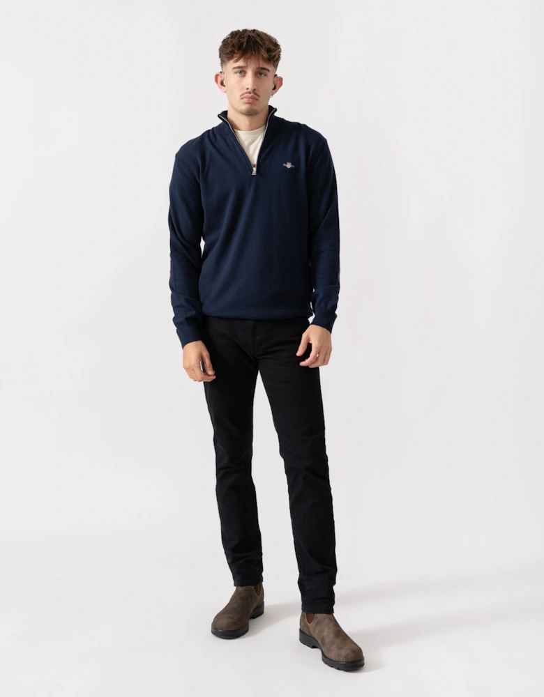 Mens Cotton/Wool Blend Half Zip Jumper - 433 Evening Blue
