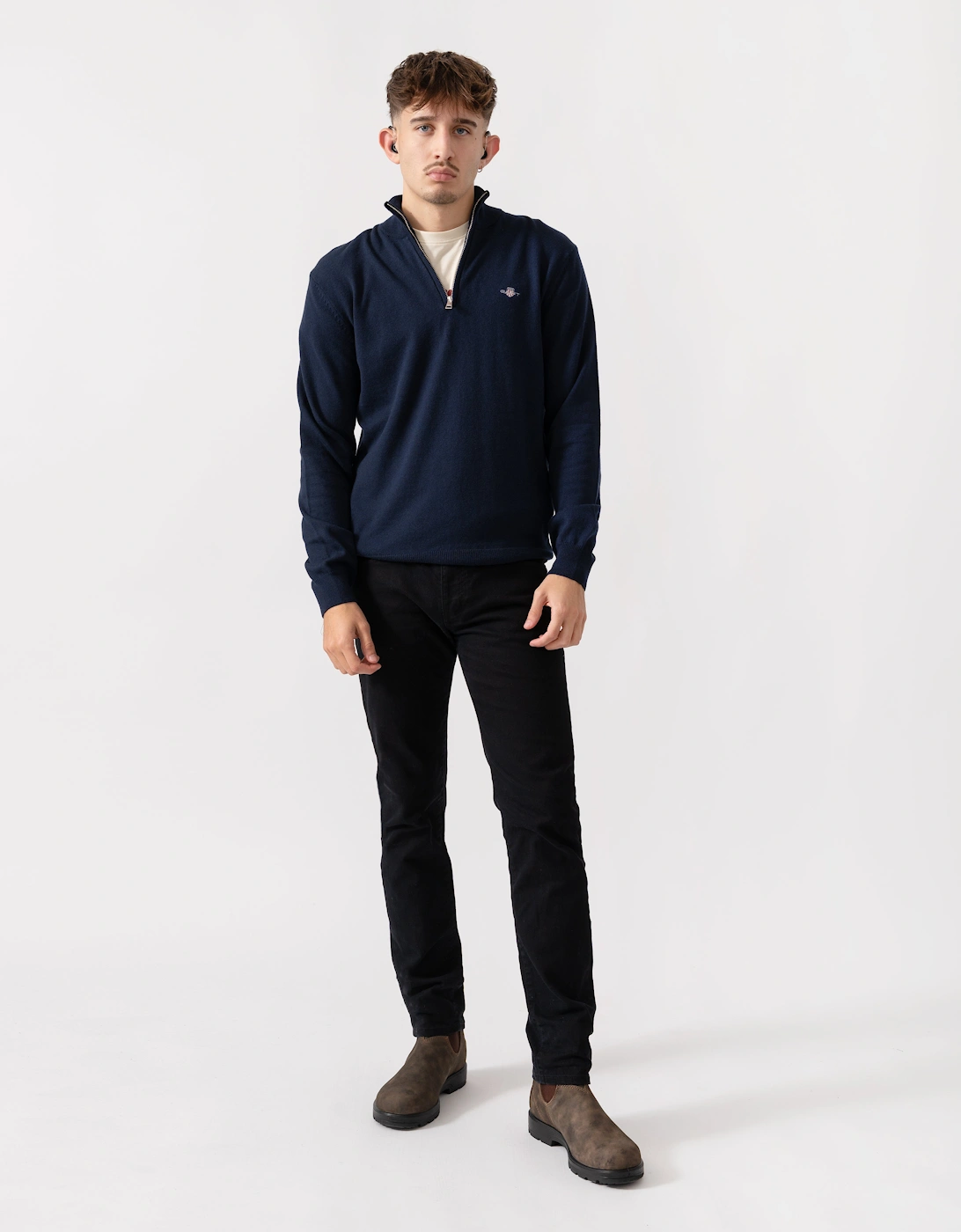 Mens Cotton/Wool Blend Half Zip Jumper - 433 Evening Blue