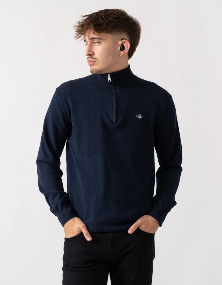 Mens Cotton/Wool Blend Half Zip Jumper - 433 Evening Blue
