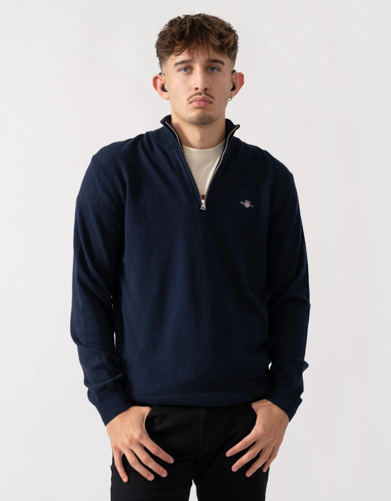 Mens Cotton/Wool Blend Half Zip Jumper - 433 Evening Blue