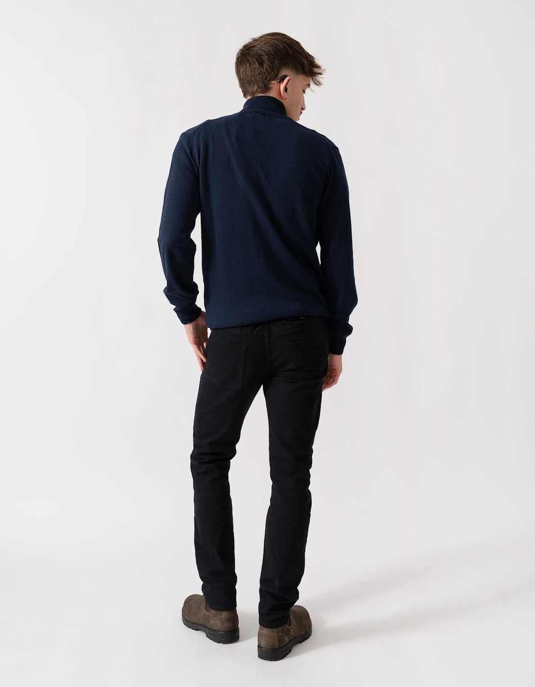 Mens Cotton/Wool Blend Half Zip Jumper - 433 Evening Blue