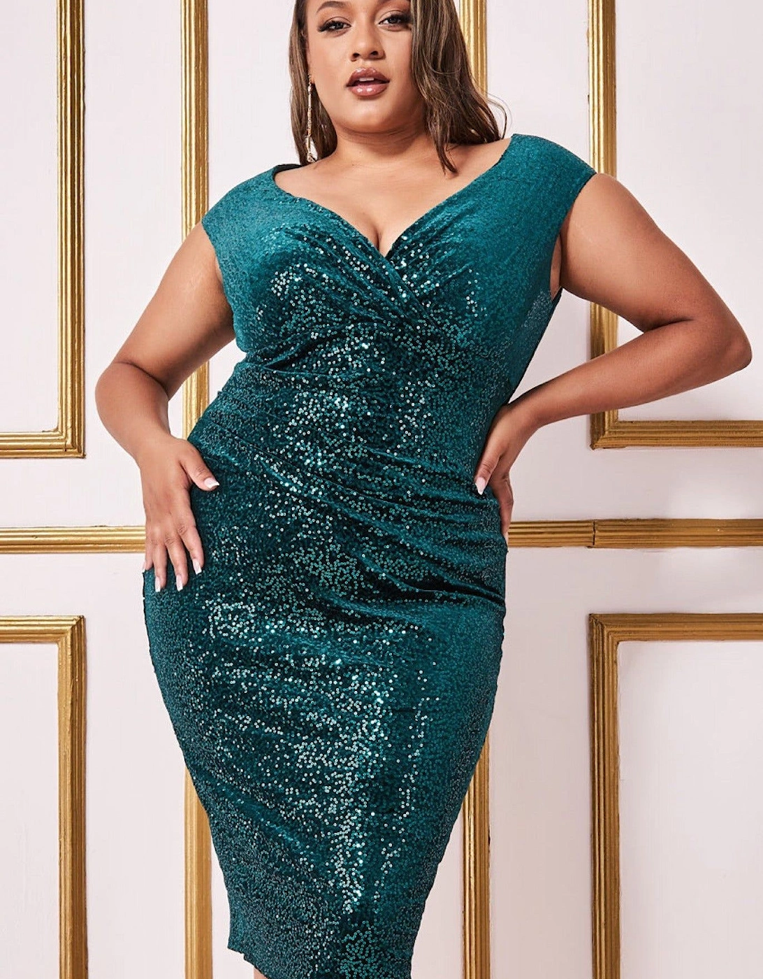 Plus Sequin & Velvet Bardot Midi, 2 of 1