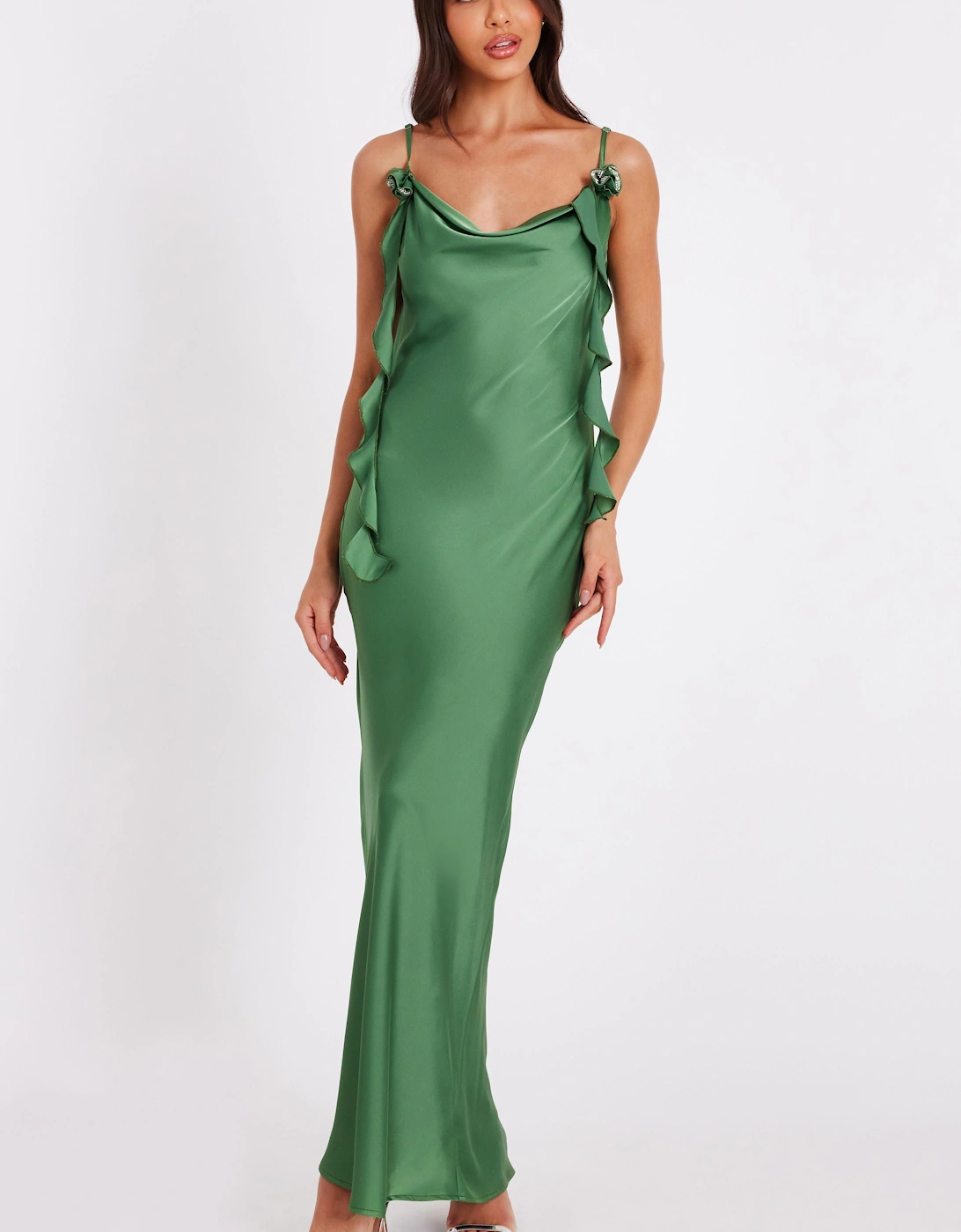 Green Satin Corsage Midaxi Dress, 2 of 1