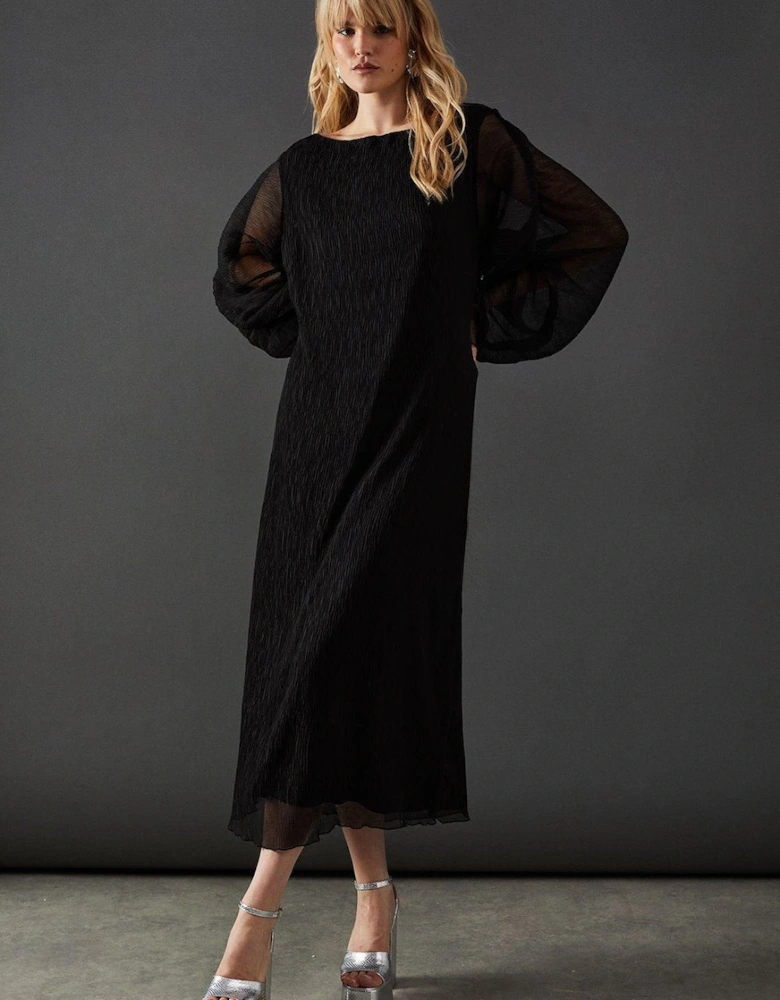 Plisse Batwing Midi Dress