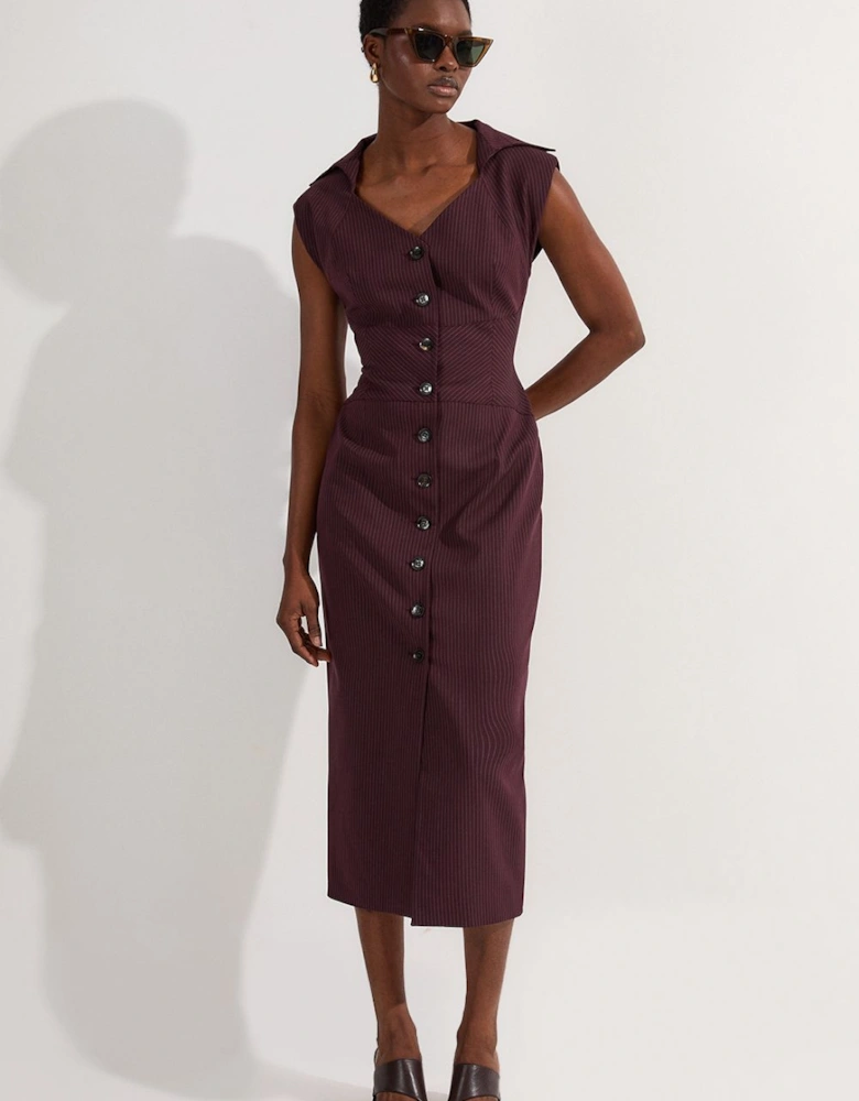 Petite Pinstripe Corseted Tailored Pencil Midi Dress