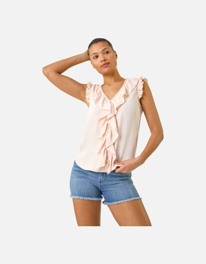 V-Neck Ruffle Front Vest Top
