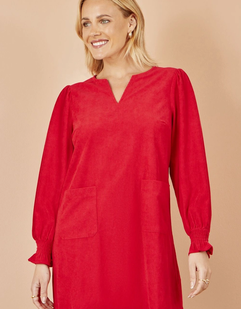 Red Cord Tunic With Ruched Sleeve