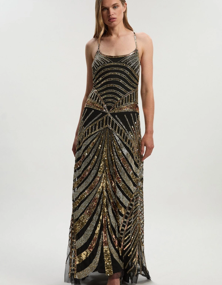 Petite Premium Mirrored Crystal Embellished Woven Prom Dress