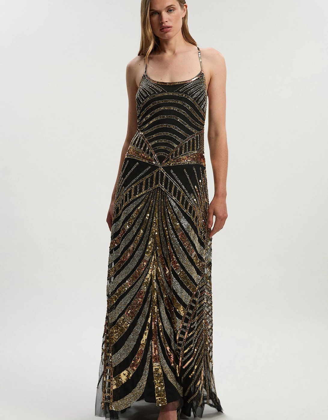 Petite Premium Mirrored Crystal Embellished Woven Prom Dress, 2 of 1