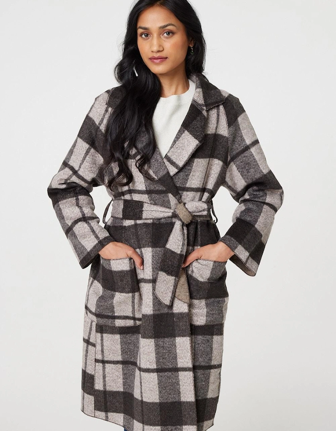 Checked Longline Coat with Belt, 2 of 1