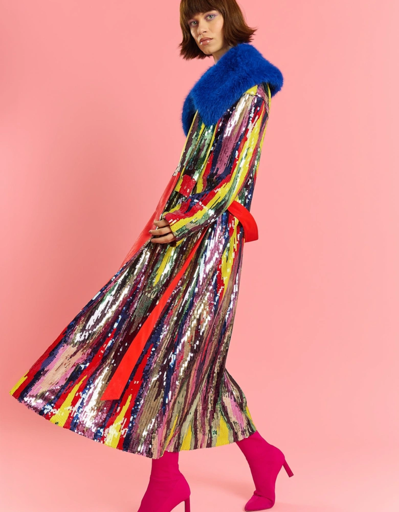 Bamboo RainBow Sequins Trench Coat