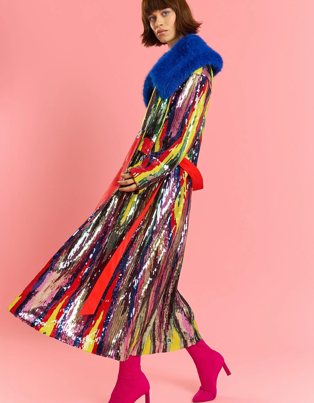 Bamboo RainBow Sequins Trench Coat