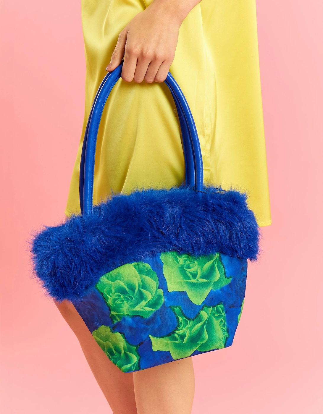 Blue and Green Bamboo Faux Fur Trim Bag, 3 of 2