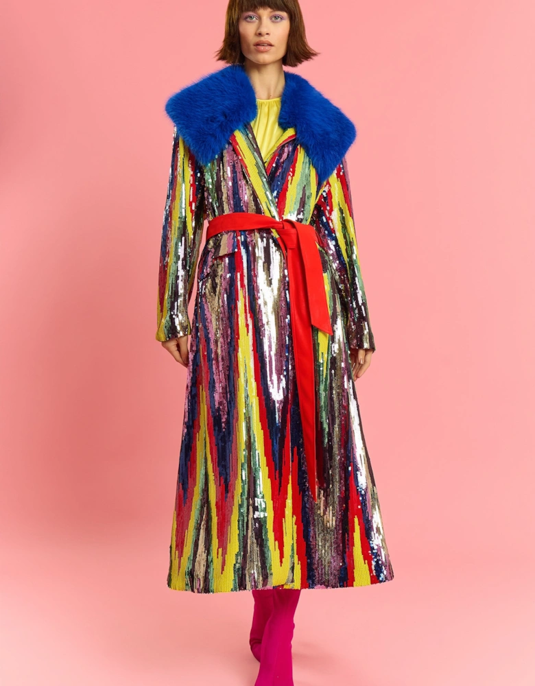 Bamboo RainBow Sequins Trench Coat
