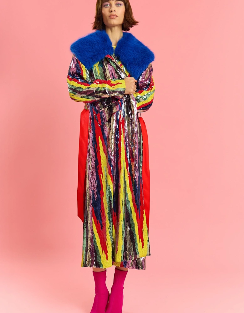 Bamboo RainBow Sequins Trench Coat
