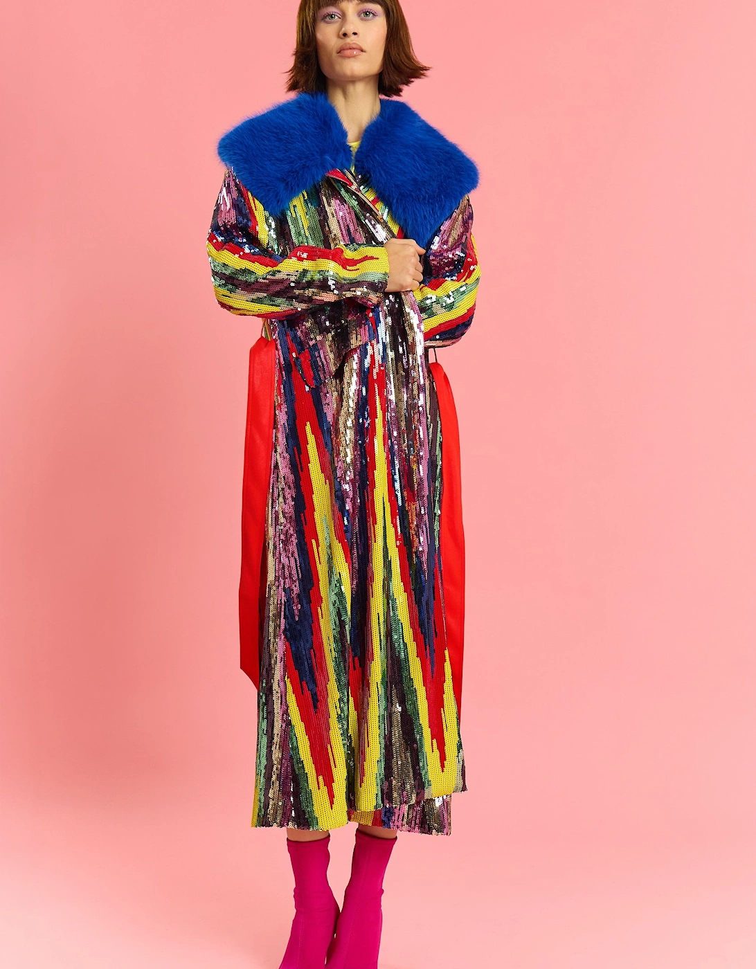 Bamboo RainBow Sequins Trench Coat