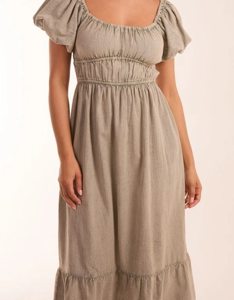 Milkmaid Washed Puff Sleeve Midi Dress