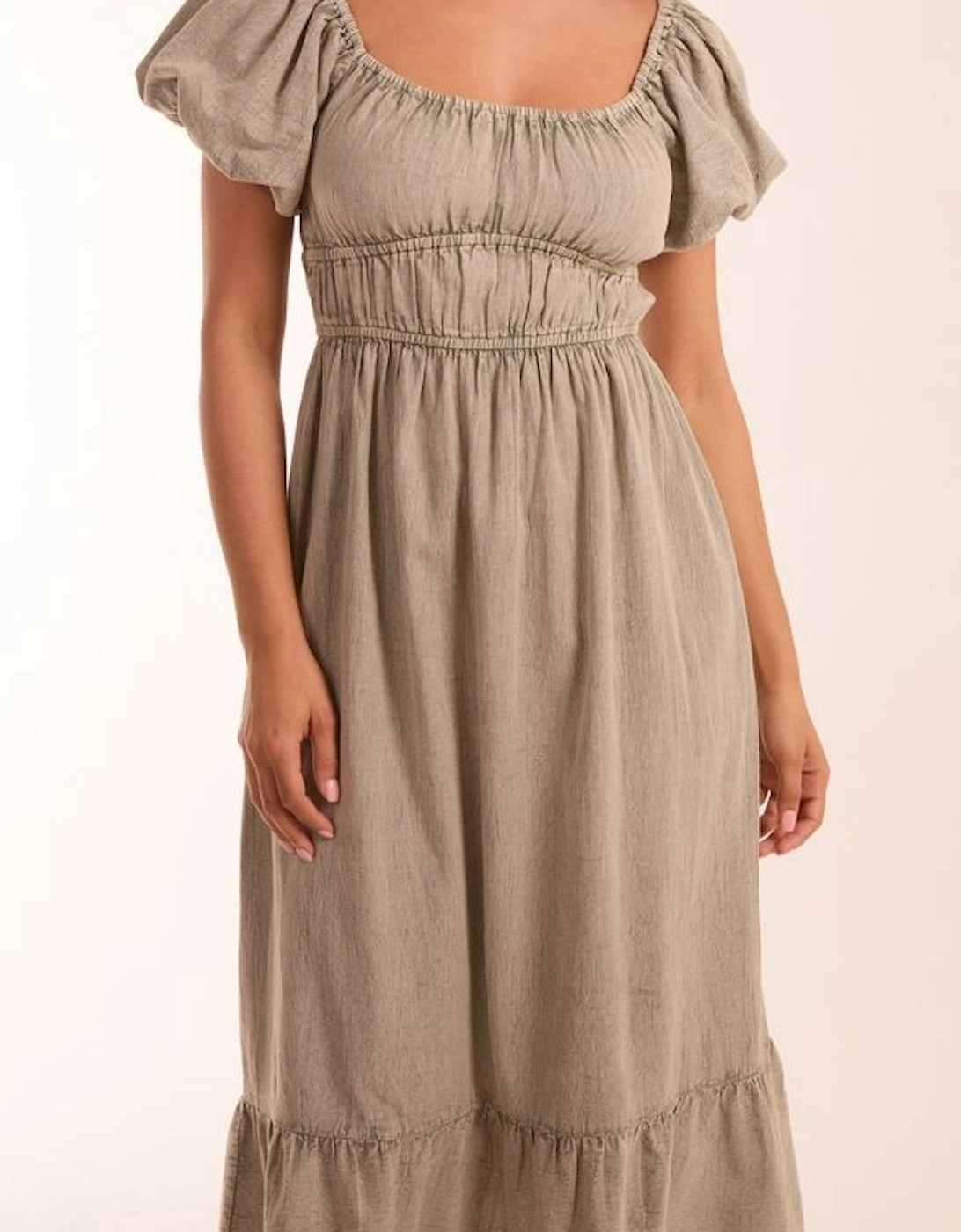 Milkmaid Washed Puff Sleeve Midi Dress, 2 of 1