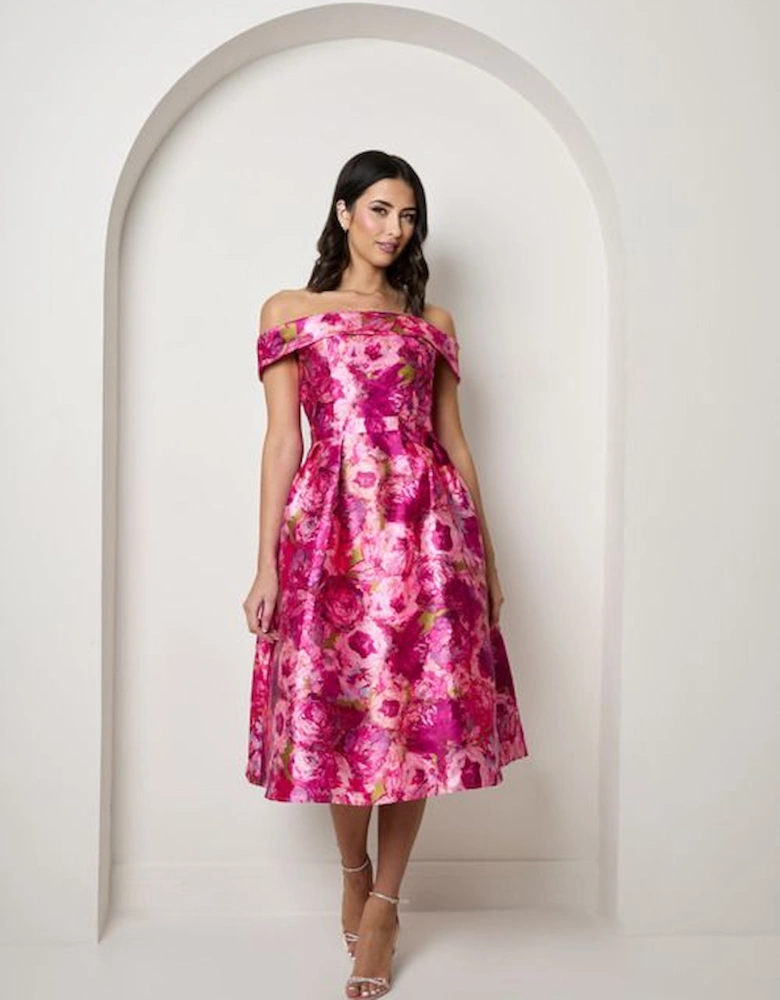 Bardot Twill Fit and Flare Dress in Pink