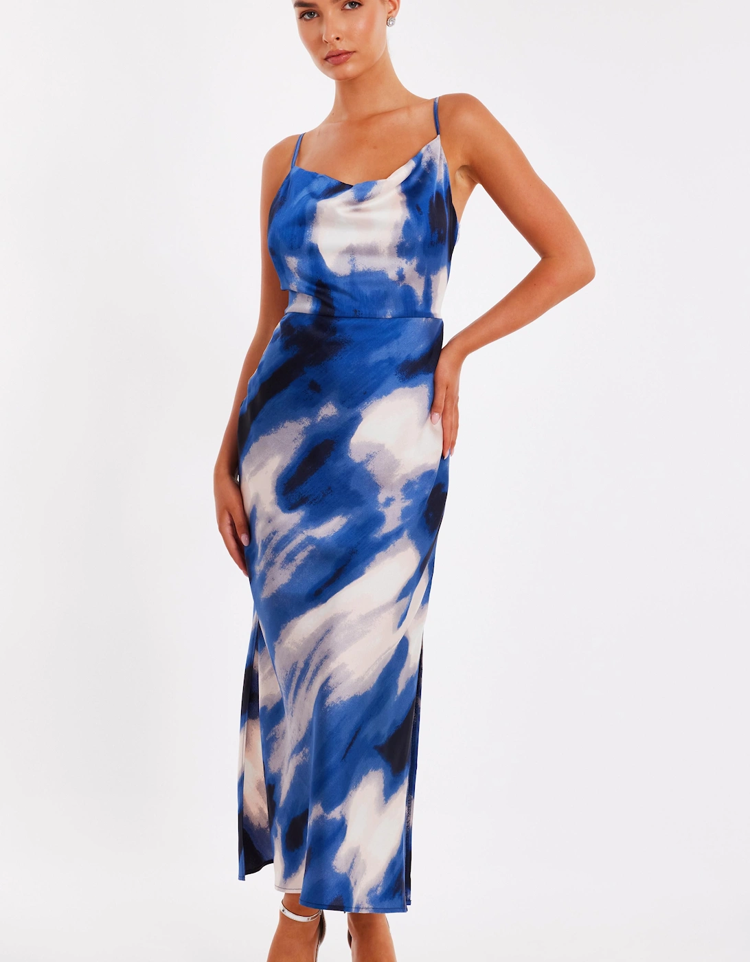 Blue Satin Marble Midaxi Dress, 2 of 1