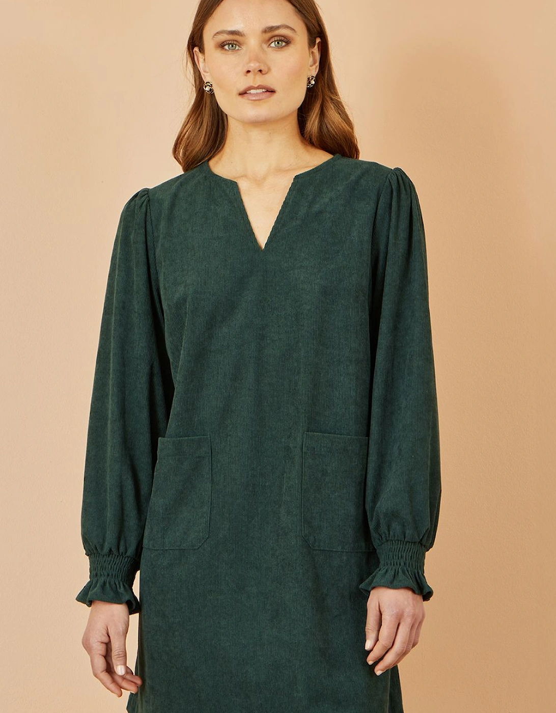 Green Cord Tunic With Ruched Sleeve, 2 of 1