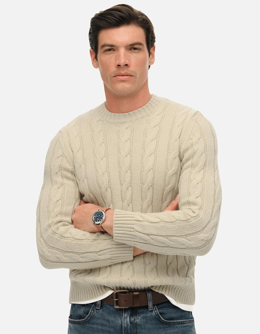 Mens Jacob Cable Knitwear Jumper, 2 of 1