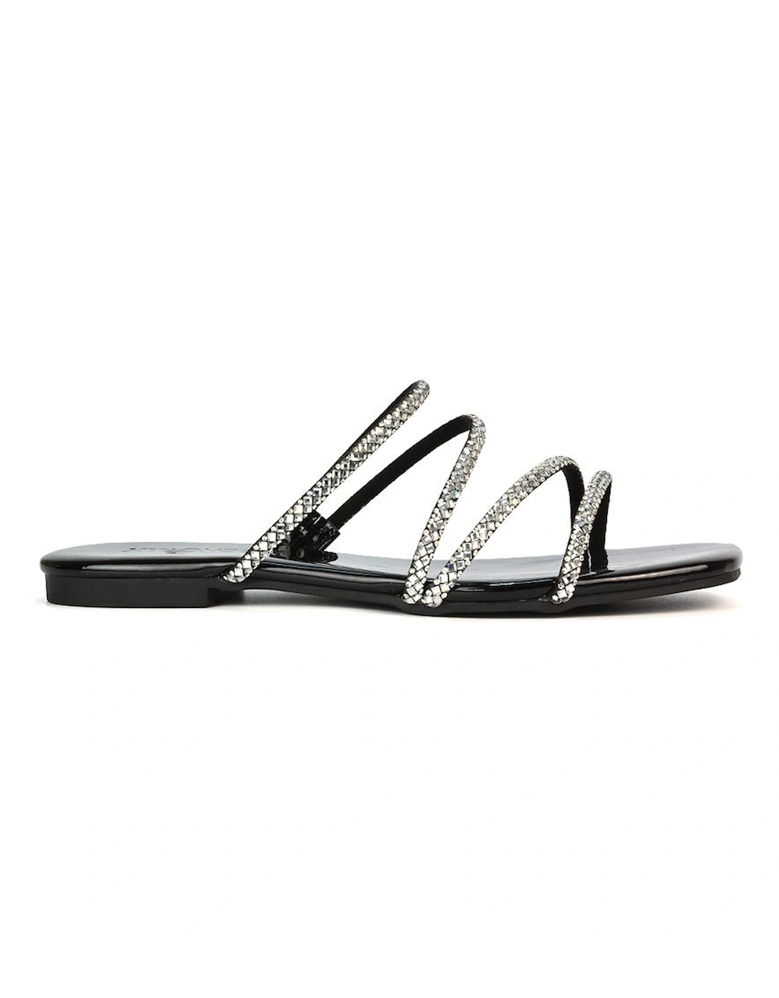 'Kiki' Flat Diamante Slider Sandal Shoes With Square Toe, 2 of 1