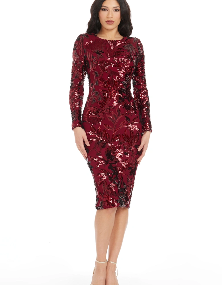 Emmalyn Bodycon Sequin Midi Dress Floral