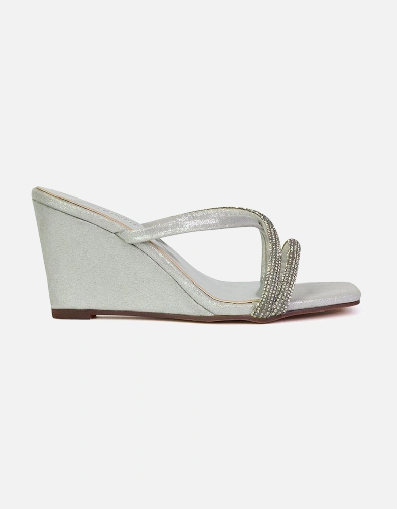 'Kinsley' Diamante Strappy Square Toe Sandal Wedge Heels